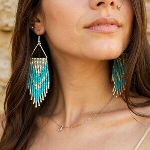 Dangle Earrings - Blue & Silver Triangles